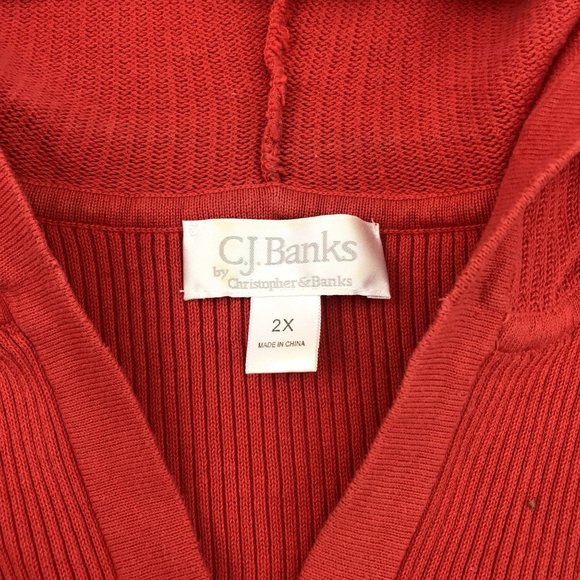 CJ Banks Womens Red V-Neck Hooded Short Sleeve Sweater Cardigan 2x - Picture 2 of 5